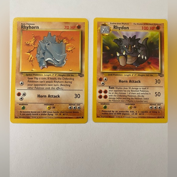 Pokemon Other - Bundle for discount. Vintage Pokémon cards- Rhyhorn and Rhydon evolution, mint